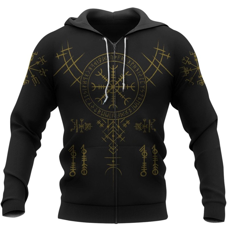 Viking Hoodie Aegishjalmur Helm Of Awe Vegvisir Zip