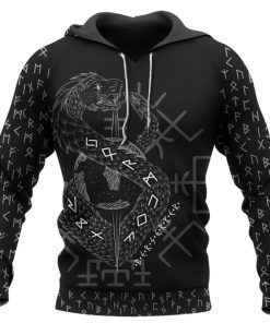 Viking Hoodie Midgard Serpent And Fenrir Vegvisir Front