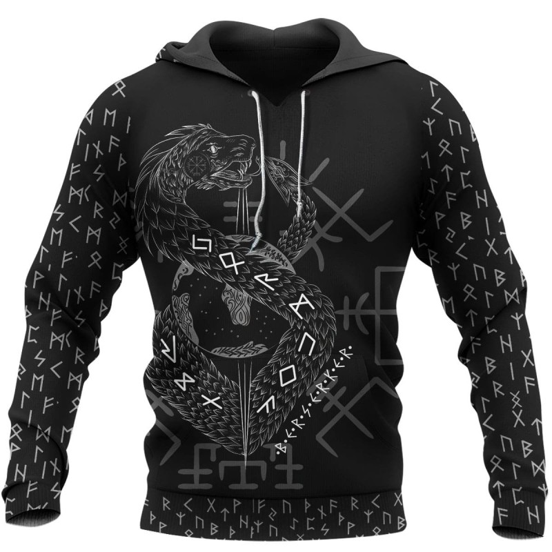 Viking Hoodie Midgard Serpent And Fenrir Vegvisir Front