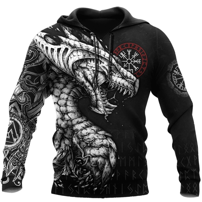 Viking Hoodie Jormungandr And Vegvisir Norse Mythology Front