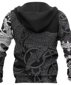 Viking Hoodie Raven With Hammer Line Art Back