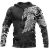 Viking Hoodie Raven With Hammer Line Art