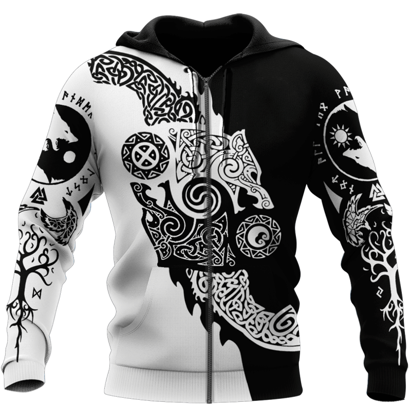 Viking Hoodie Hati And Skoll Line Art Zip