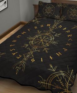 Viking Quilt Bedding Set Vegvisir And Rune Golden 1