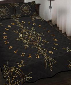 Viking Quilt Bedding Set Vegvisir And Rune Golden 2