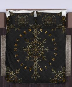 Viking Quilt Bedding Set Vegvisir And Rune Golden 3