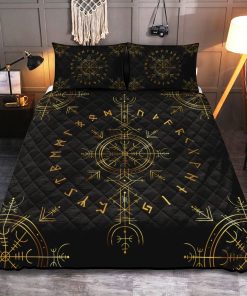 Viking Quilt Bedding Set Vegvisir And Rune Golden