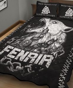 Viking Quilt Bedding Set Fenrir Norse Wolf And Valknut 1