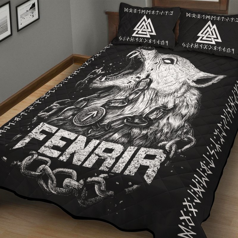 Viking Quilt Bedding Set Fenrir Norse Wolf And Valknut 1