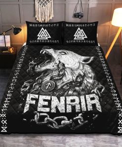 Viking Quilt Bedding Set Fenrir Norse Wolf And Valknut