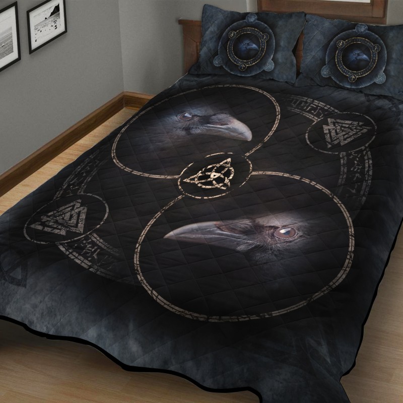 Viking Quilt Bedding Set Norse Raven And Runic Symbols 1