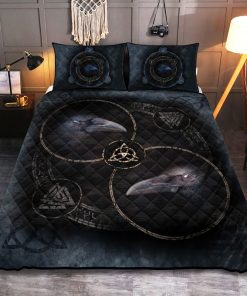 Viking Quilt Bedding Set Norse Raven And Runic Symbols