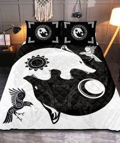 Viking Quilt Bedding Set Norse Wolves Hati and Skoll