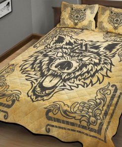 Viking Quilt Bedding Set Norse Mythology Wolf Valknut Vintage 1