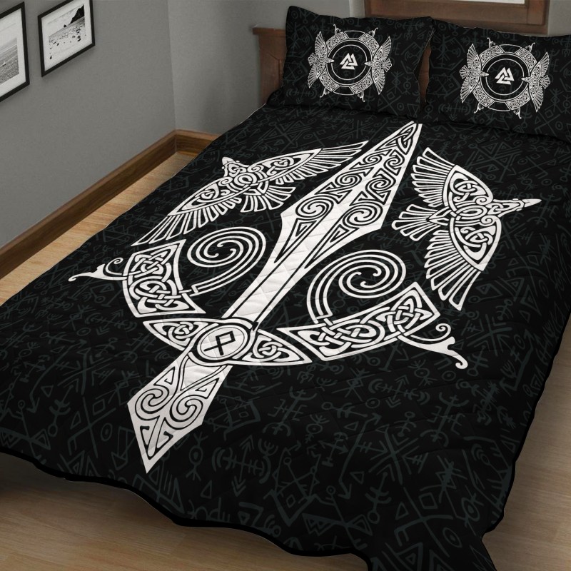 Viking Quilt Bedding Set Norse Raven And Spear Of Odin Gungnir 1