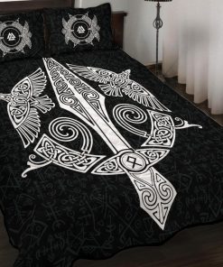 Viking Quilt Bedding Set Norse Raven And Spear Of Odin Gungnir 2