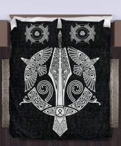 Viking Quilt Bedding Set Norse Raven And Spear Of Odin Gungnir 3