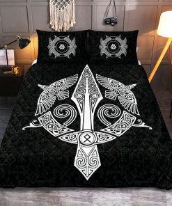 Viking Quilt Bedding Set Norse Raven And Spear Of Odin Gungnir