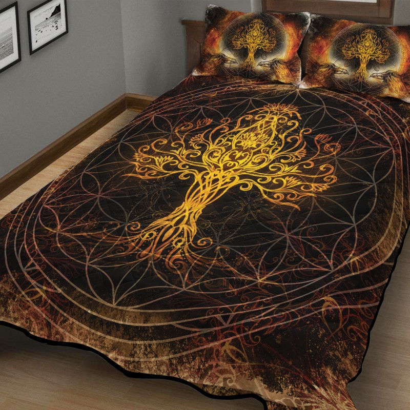 Viking Quilt Bedding Set Mystical Yggdrasil Tree Brightly 1