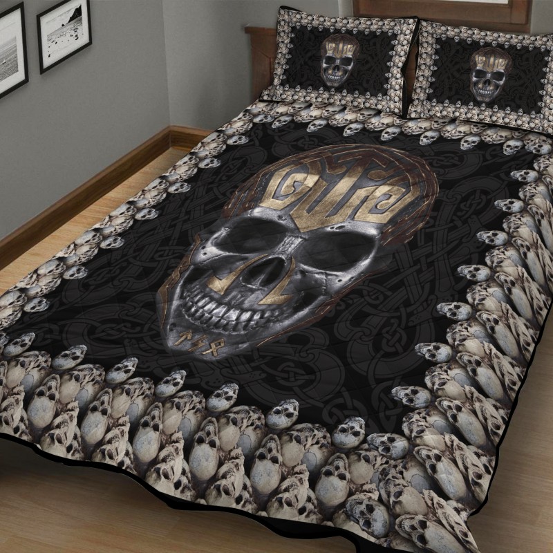 Viking Quilt Bedding Set Skull Pattern Graphic 1