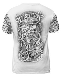 Viking T-shirt A Drawing Of Jormungandr with a celtic Style Back