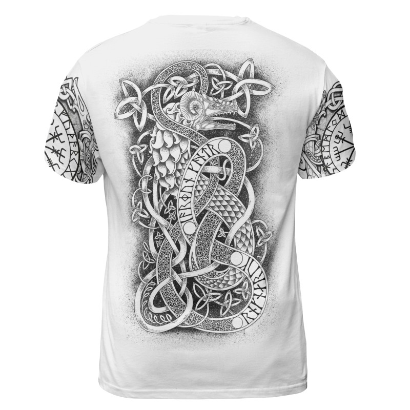 Viking T-shirt A Drawing Of Jormungandr with a celtic Style Back