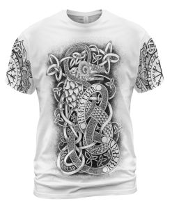 Viking T-shirt A Drawing Of Jormungandr with a celtic Style Front