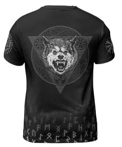 Viking T-shirt Wolf With Old Norse Symbols Back