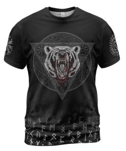 Viking T-shirt Wolf With Old Norse Symbols Front