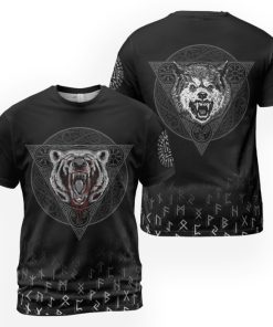 Viking T-shirt Wolf With Old Norse Symbols