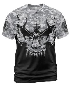 Viking T-shirt Fierce Skull Pattern Camouflage Front