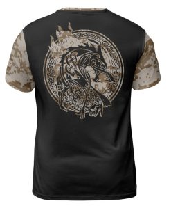 Viking T-shirt Skull Pattern Camouflage Valknut And Jormungandr Back