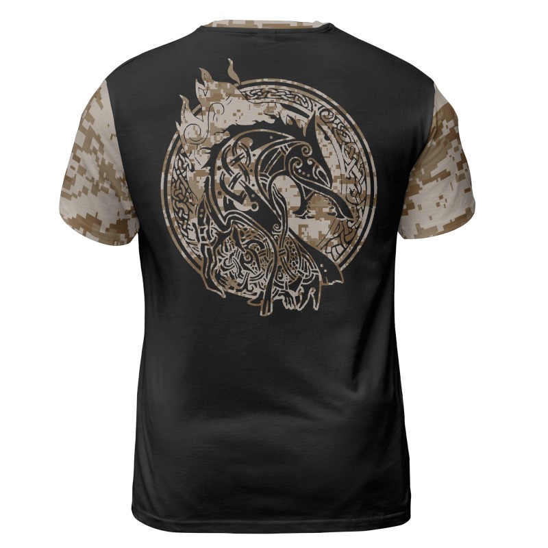 Viking T-shirt Skull Pattern Camouflage Valknut And Jormungandr Back