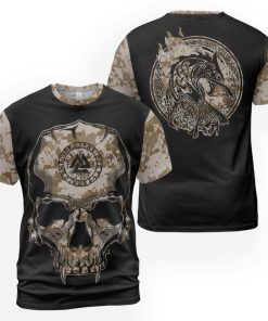 Viking T-shirt Skull Pattern Camouflage Valknut And Jormungandr