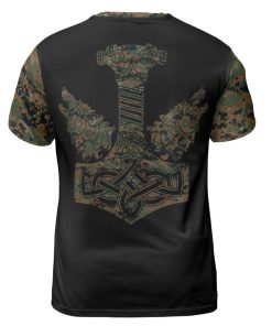 Viking T-shirt Winged Skull And Hammer Camo Back