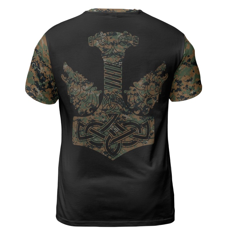 Viking T-shirt Winged Skull And Hammer Camo Back