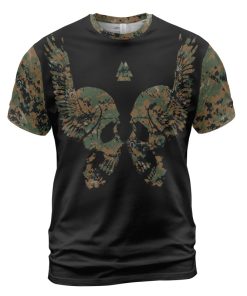 Viking T-shirt Winged Skull And Hammer Camo Front