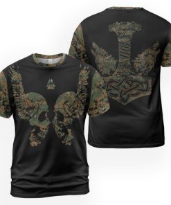 Viking T-shirt Winged Skull And Hammer Camo