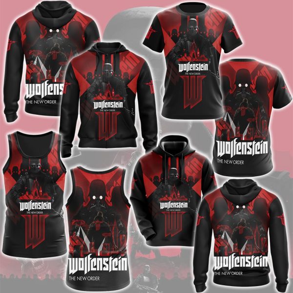 Wolfenstein: The New Order Video Game All Over Printed T-shirt Tank Top Zip Hoodie Pullover Hoodie Hawaiian Shirt Beach Shorts Joggers