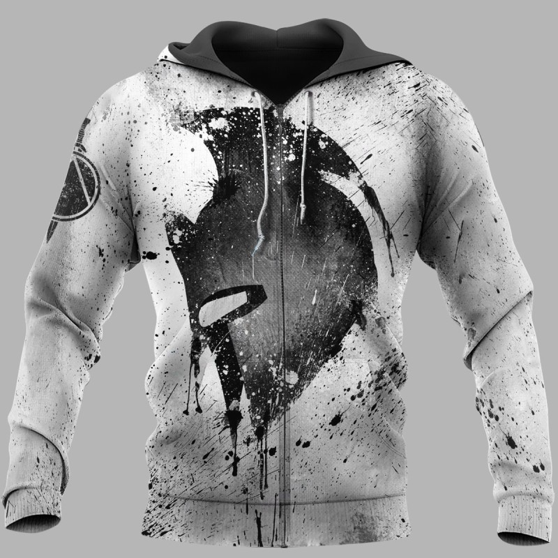 Spartan Hoodie Helmet And Shield Black and white grunge Zip