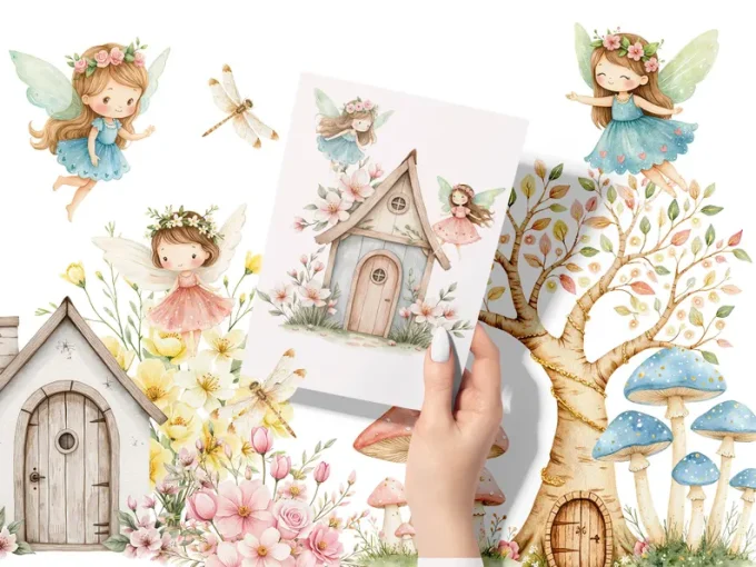 Watercolor magical Garden Fairies Clipart, Cute nature fairies Forest ...