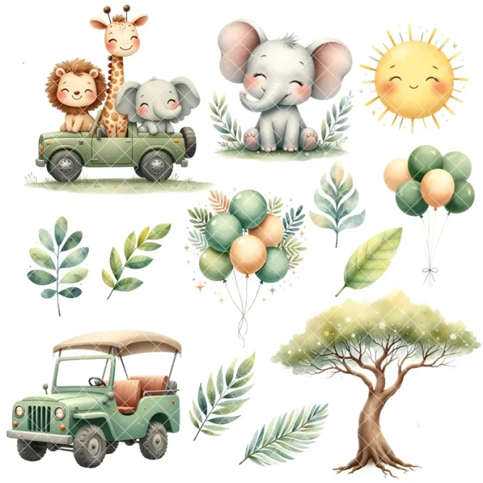 Cute Safari Animal Clipart – Jungle Animals Png – Watercolor – Nursery ...