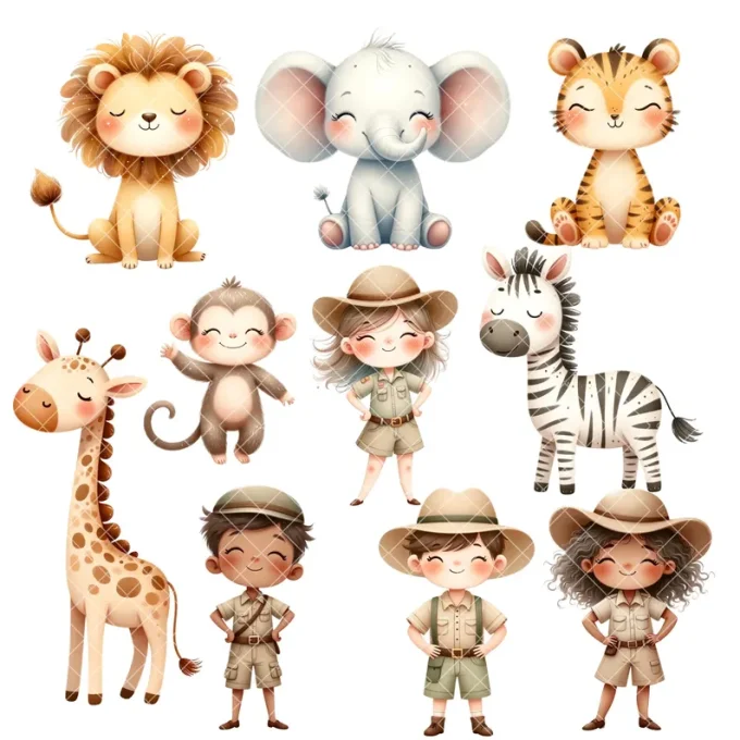 Cute Safari Animal Clipart – Jungle Animals Png – Watercolor – Nursery ...